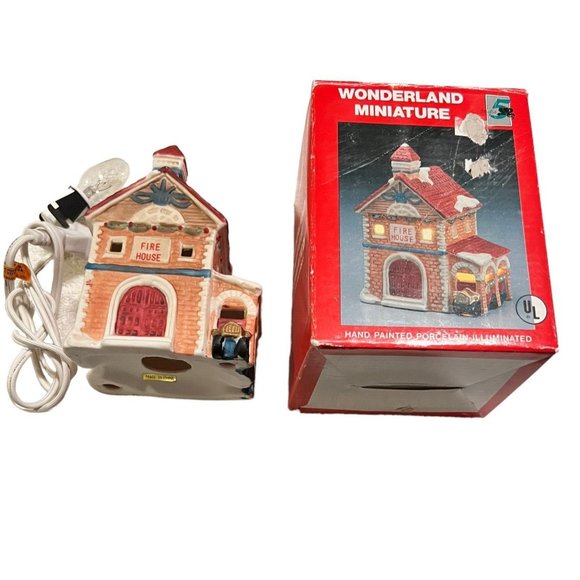Stdio 5 Other - Wonderful Miniature 5"  Illuminated Porcelain  FIRE HOUSE Hand Painted Studio 5